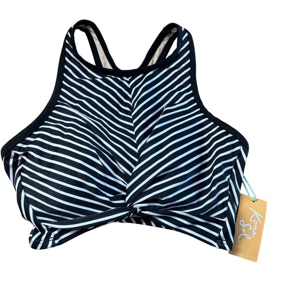 Kona Sol Women's Black Striped Longline Twist Bikini Top - Size XS - NWT - Picture 1 of 9